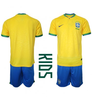 Brasilien Replika Babytøj Hjemmebanesæt Børn VM 2022 Kortærmet (+ Korte bukser)
